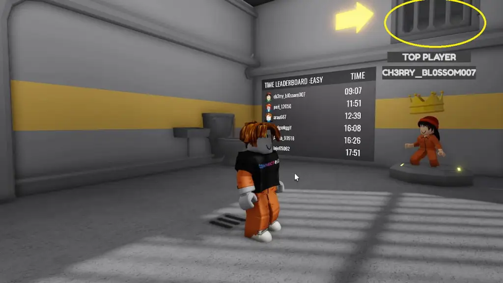 A Player standing in front of the jail in Barrys Prison Run