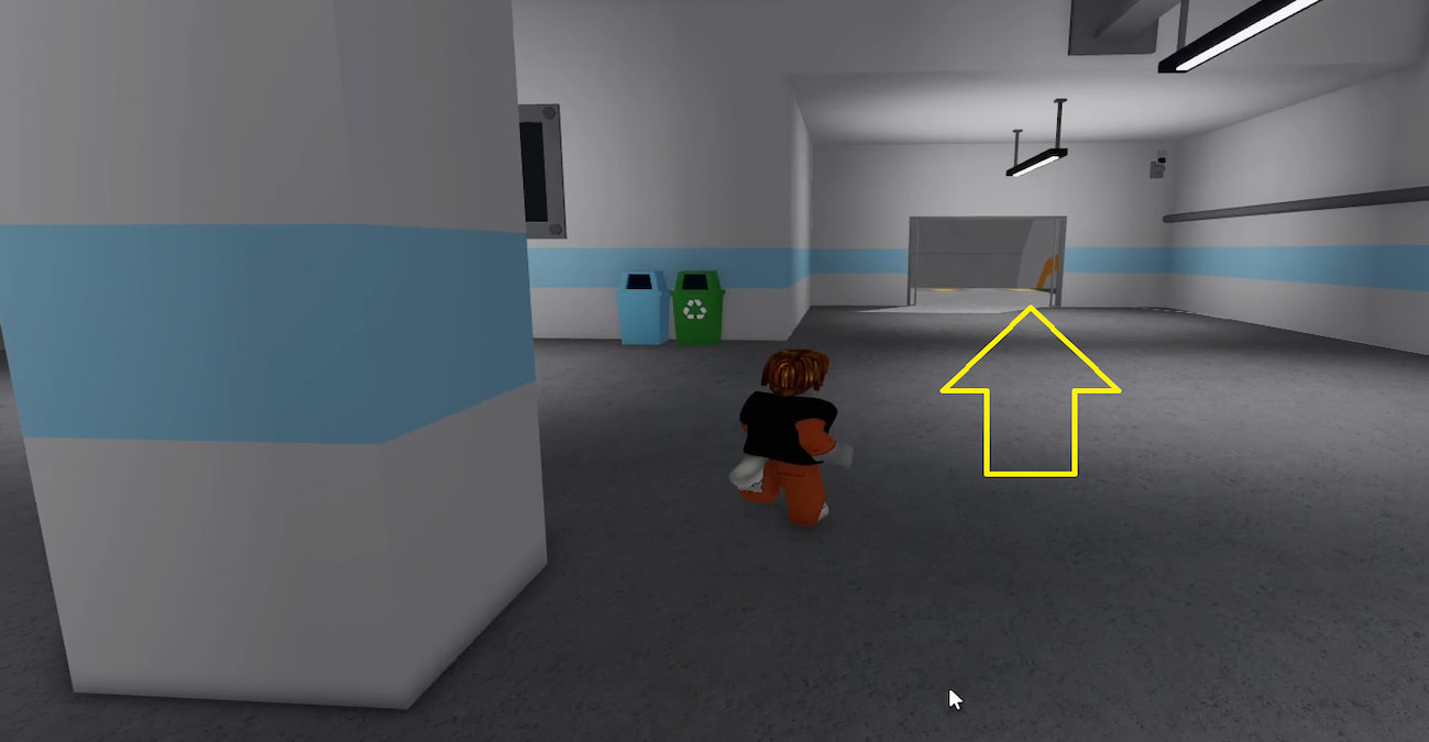 A player running away towards a room in Barrys Prison run