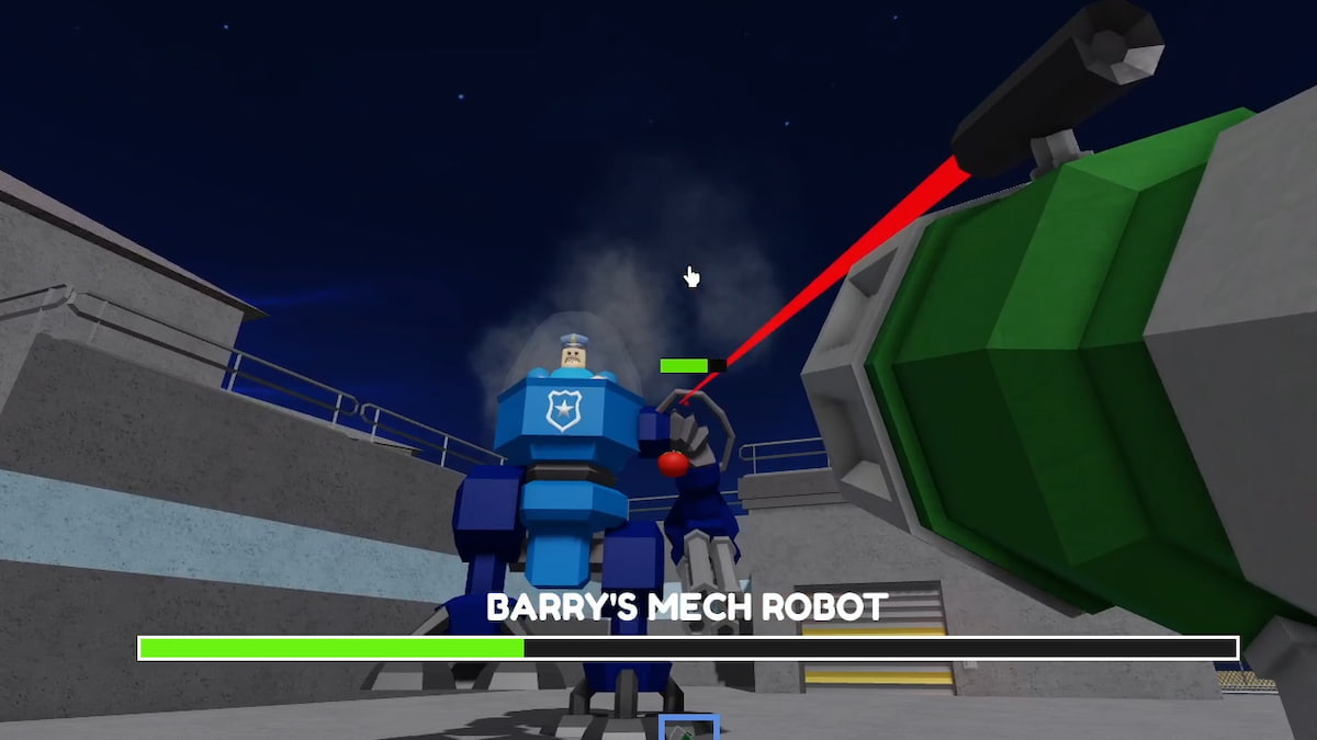 The player fighting a mech in Roblox Barry's Prison Run