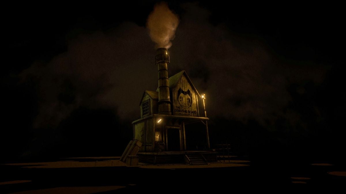 A building and a smokestack from Bendy: secrets of the machine