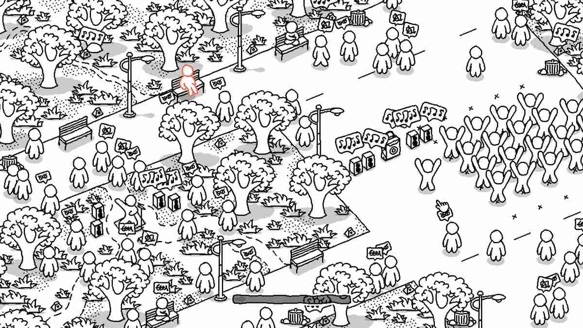 A black and white image of bubble people and trees in Bubble People.