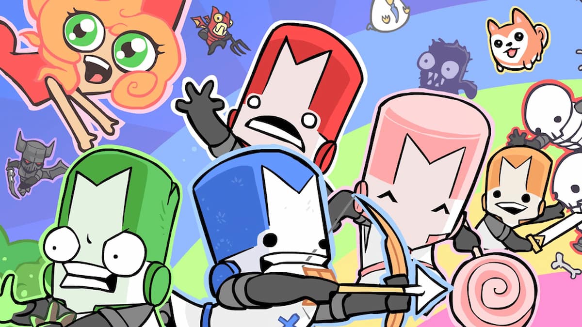 The Red, Green, Orange, Pink, and Blue Knights from Castle Crashers