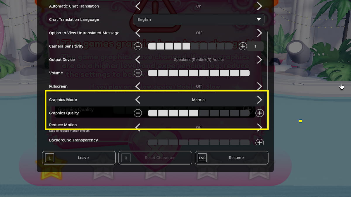 Roblox Player Graphics Settings