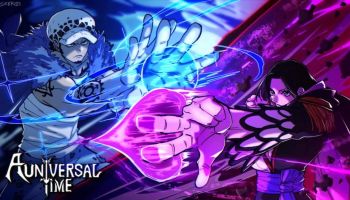 Two characters fighting each other in A Universal Time