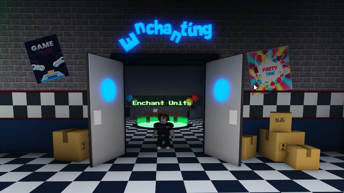 A player standing in front of the Echanting room in Five Nights TD