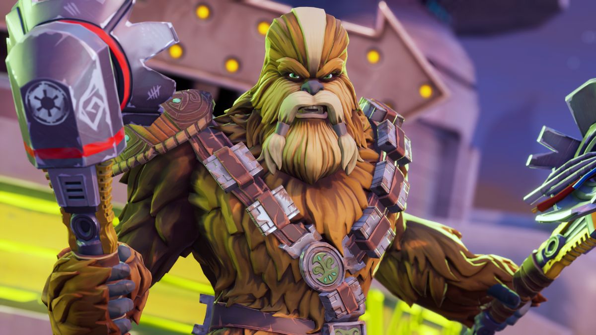 Grozz, a hunter in Star Wars: Hunters, poses with his clubs