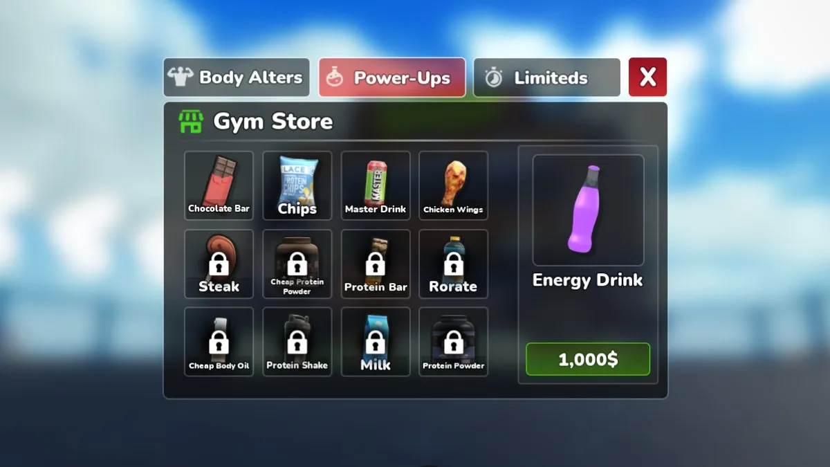 Powerup items section in Roblox Gym League