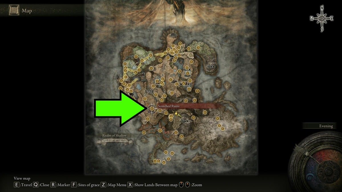 Location of Reverse-Hand Sword in Elden Ring Shadow of the Erdtree marked on the map