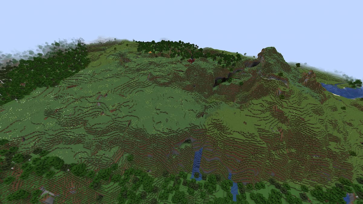 A Meadow filled with animals and caves in Minecraft