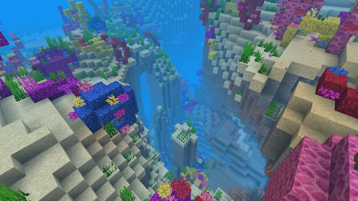 An underwater ravine in a Minecraft Coral Reef