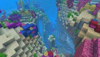 An underwater ravine in a Minecraft Coral Reef