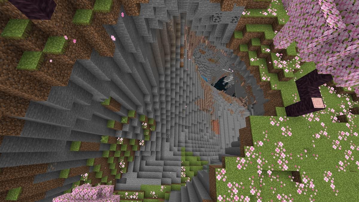 A Deep Dark biome beneath a Cherry Grove in Minecraft