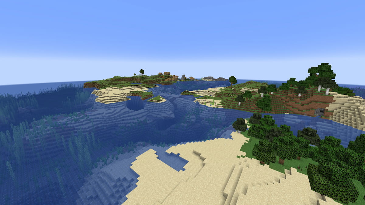 A series of Minecraft islands that are only a short swim away from each other