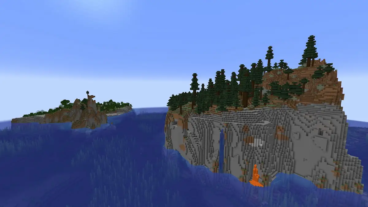 A tall Taiga island cliff in the middle of a Kelp Forest