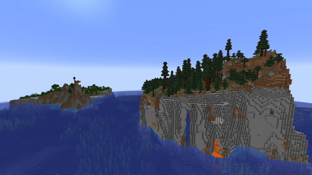 A tall Taiga island cliff in the middle of a Kelp Forest