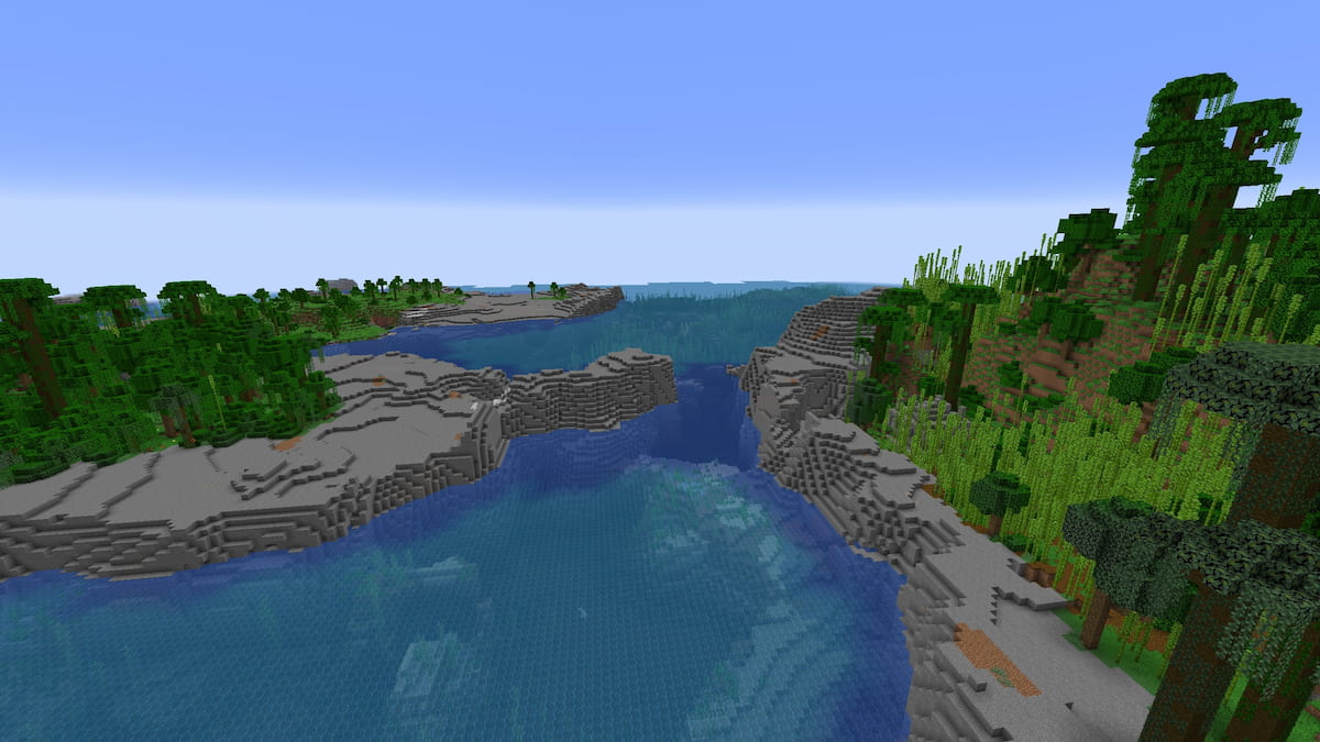 A Jungle biome split by rivers with a Jungle Temple in Minecraft