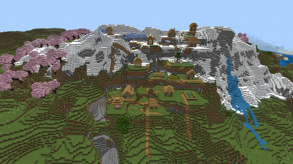 A Plains Village on a snowy mountain with a Cherry Grove