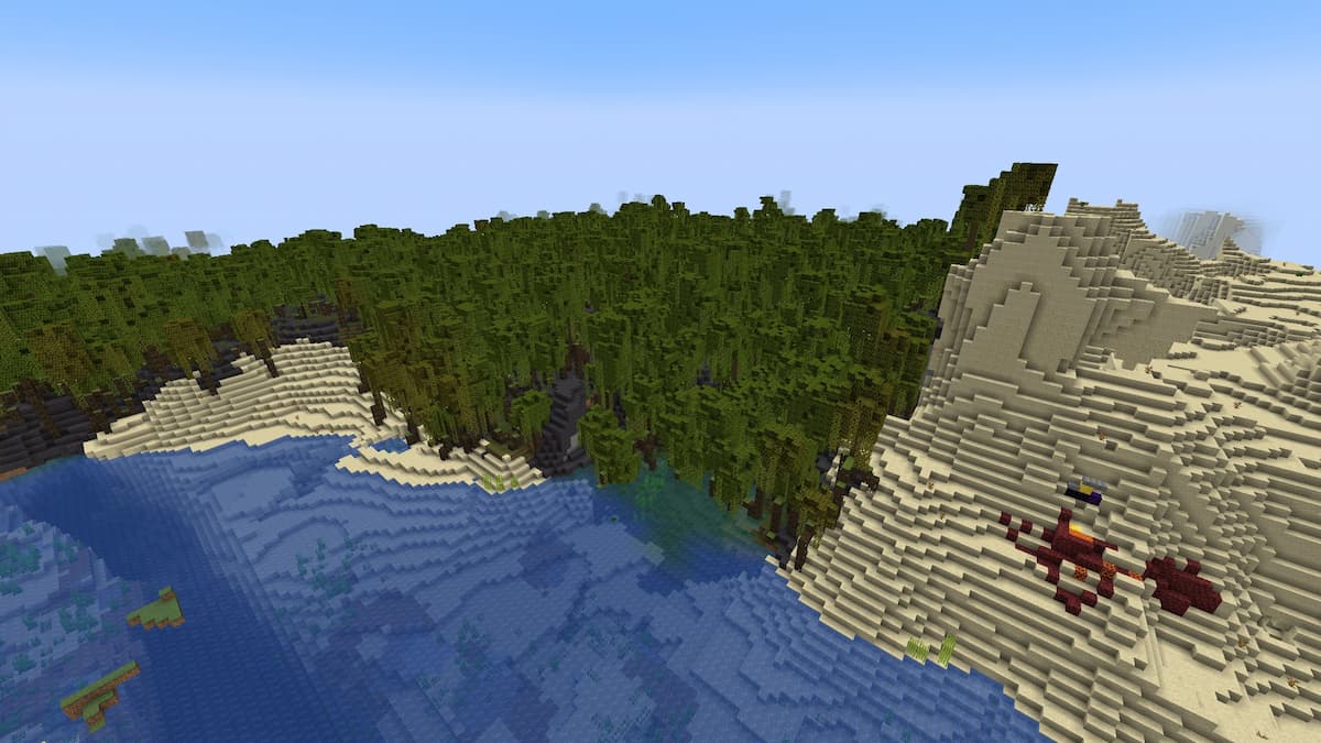 A Mangrove Swamp in a Desert biome with a ruined portal