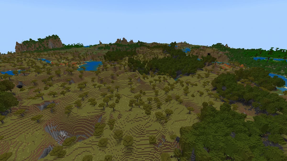 Pockets of Mangrove Swamp in a large Minecraft Savanna biome