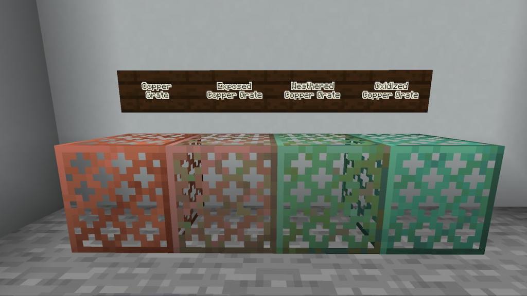 The four levels of oxidation on Minecraft's Copper Grates