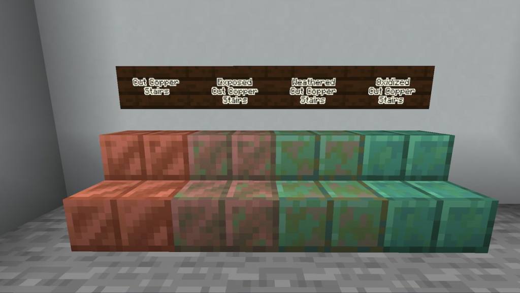 All oxidation levels for Cut Copper Stairs in Minecraft