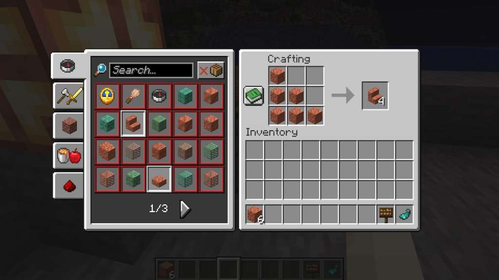 The crafting recipe for Cut Copper Stairs in Minecraft