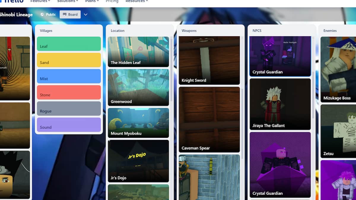 Shinobi Lineage Trello and Discord Links