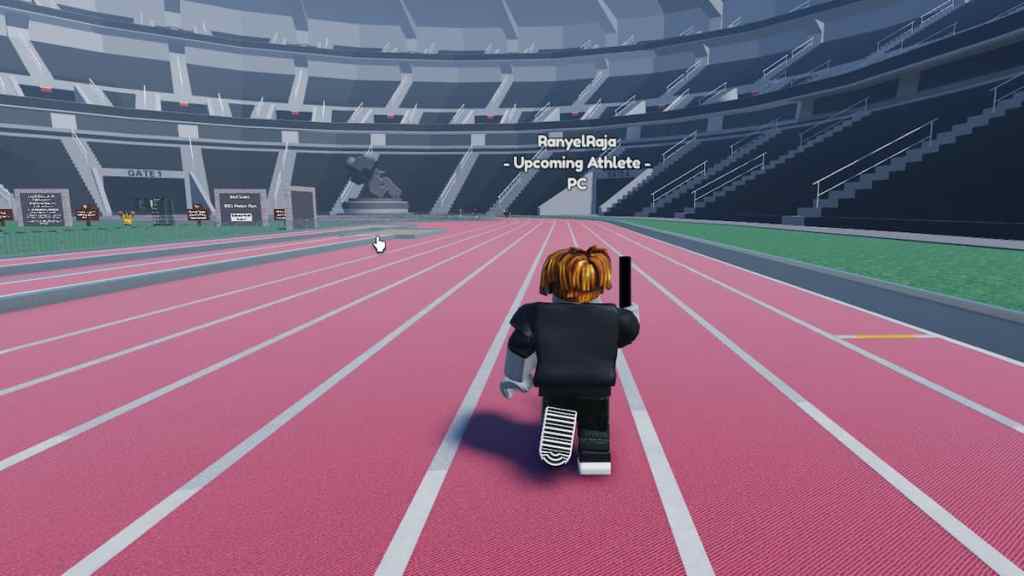 A player running straight in Track and Field Infintie