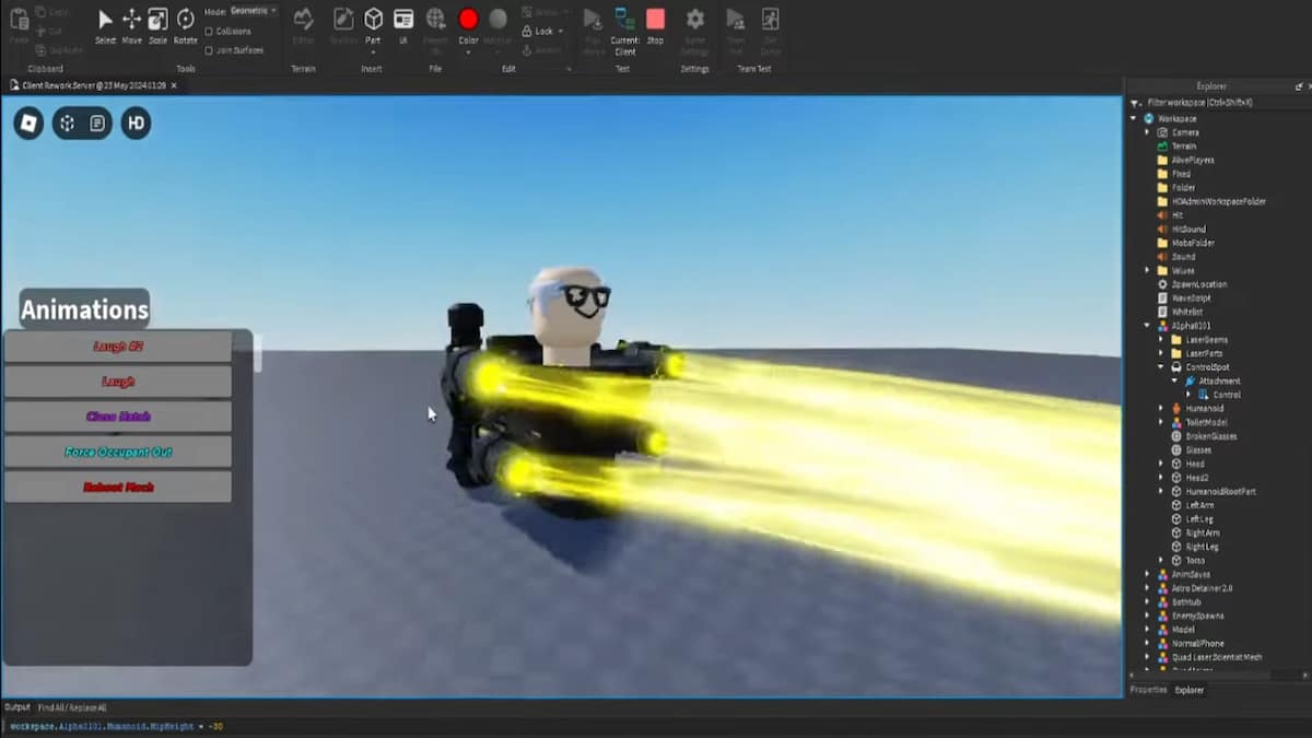 Roblox Editor showcasing animations for the new mutant/ morph