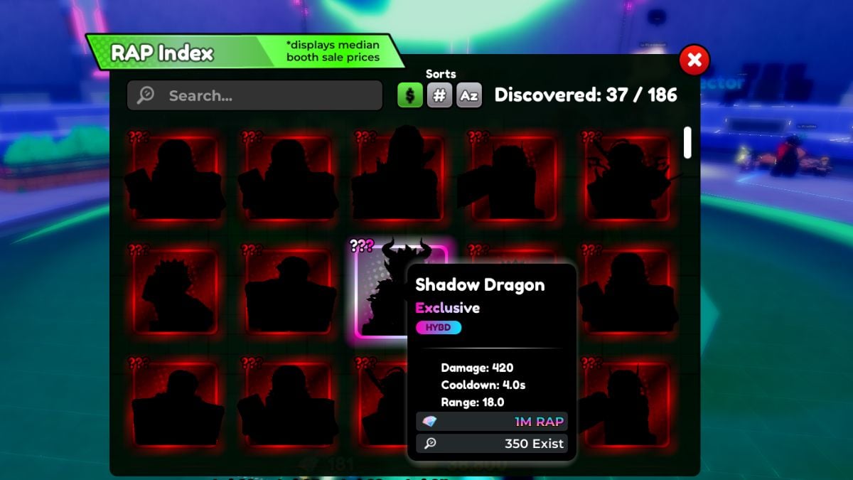 Shadow Dragon unit RAP value in Anime Defenders