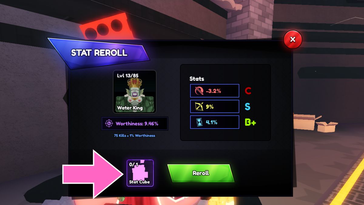 Stat Reroll menu showing Stat Cube number in Anime Last Stand