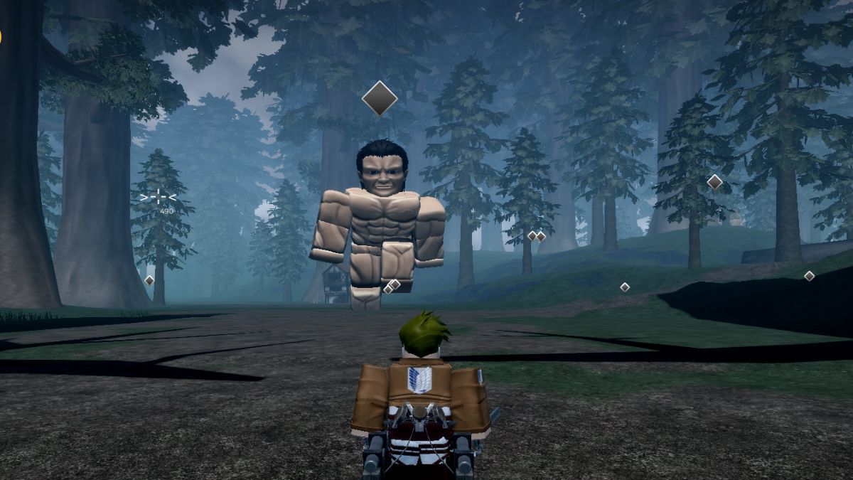 Player preparing to fight a titan in AoT Revolution Roblox