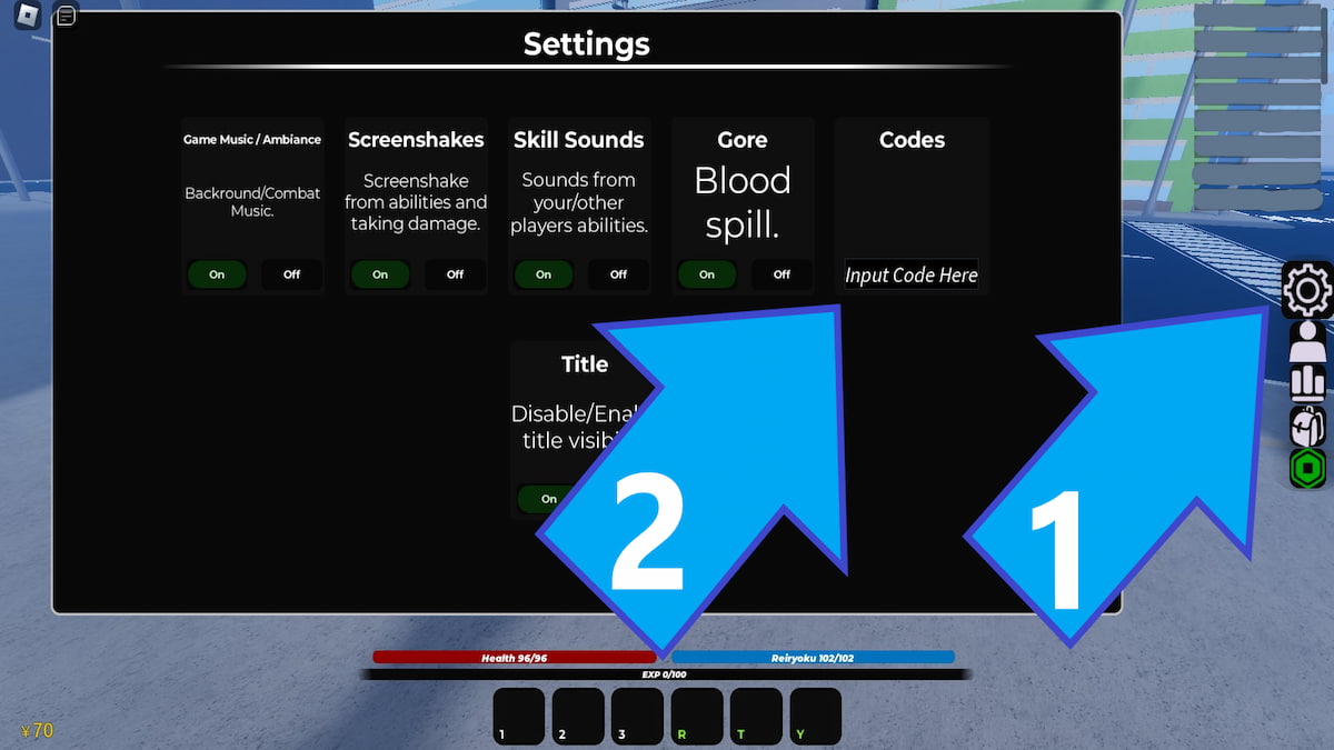 Bleach Lost Souls Settings menu