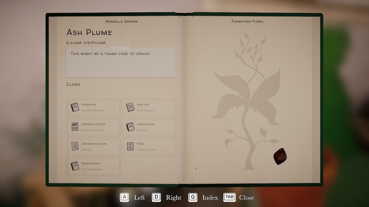 Ash plume clues in Botany Manor. 