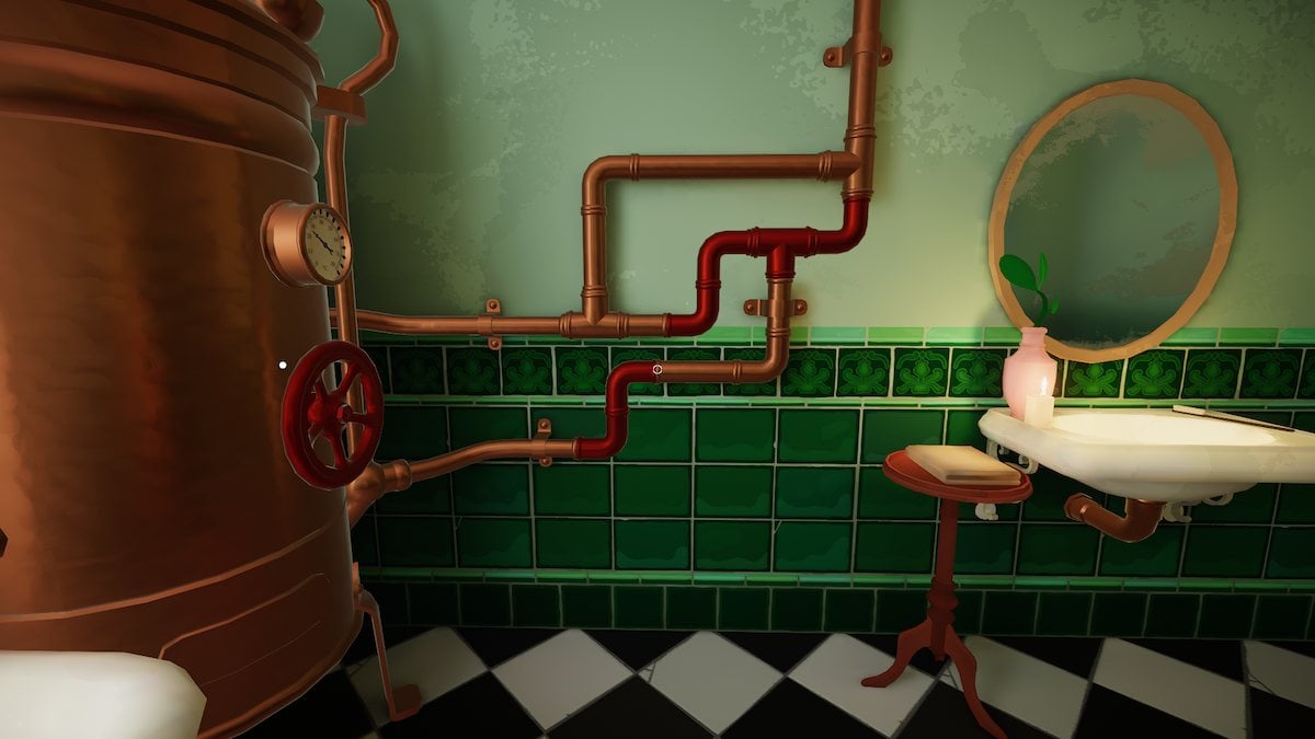 Complete bathroom pipe puzzle in Botany Manor.