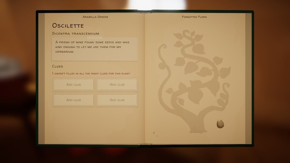 Oscilette page in Botany Manor. 