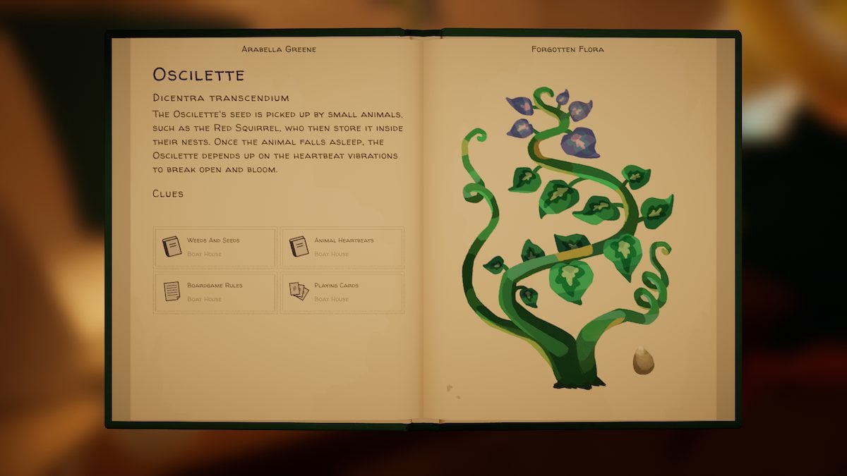 Oscilette page in Botany Manor. 