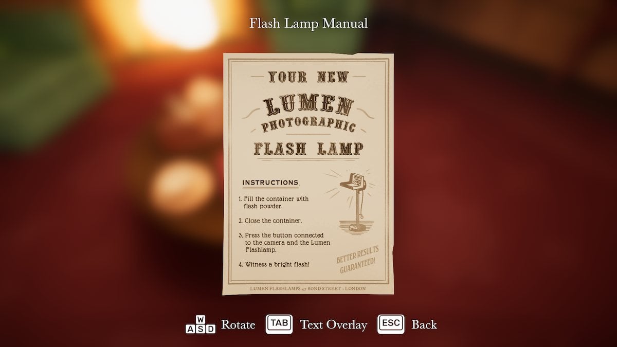 Flash lamp page in Botany Manor. 