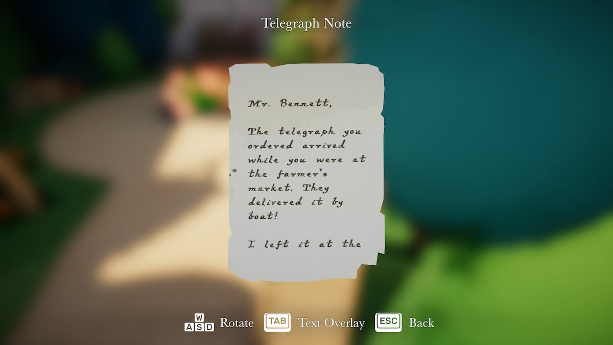 Telegraph note in Botany Manor. 