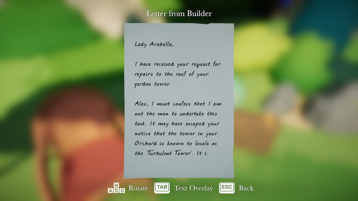 Letter from builder in Botany Manor. 