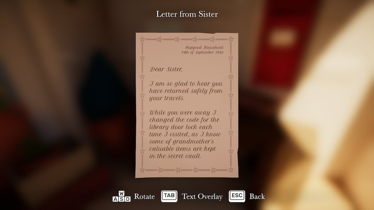 Letter from sister in Botany Manor. 