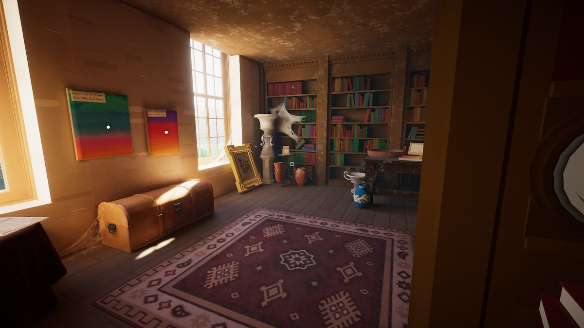 The hidden room in the library in Botany Manor. 
