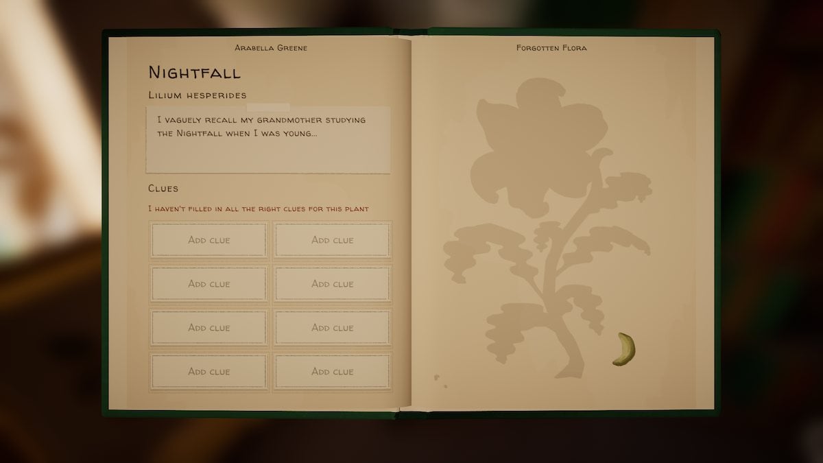 The nightfall page in Botany Manor.