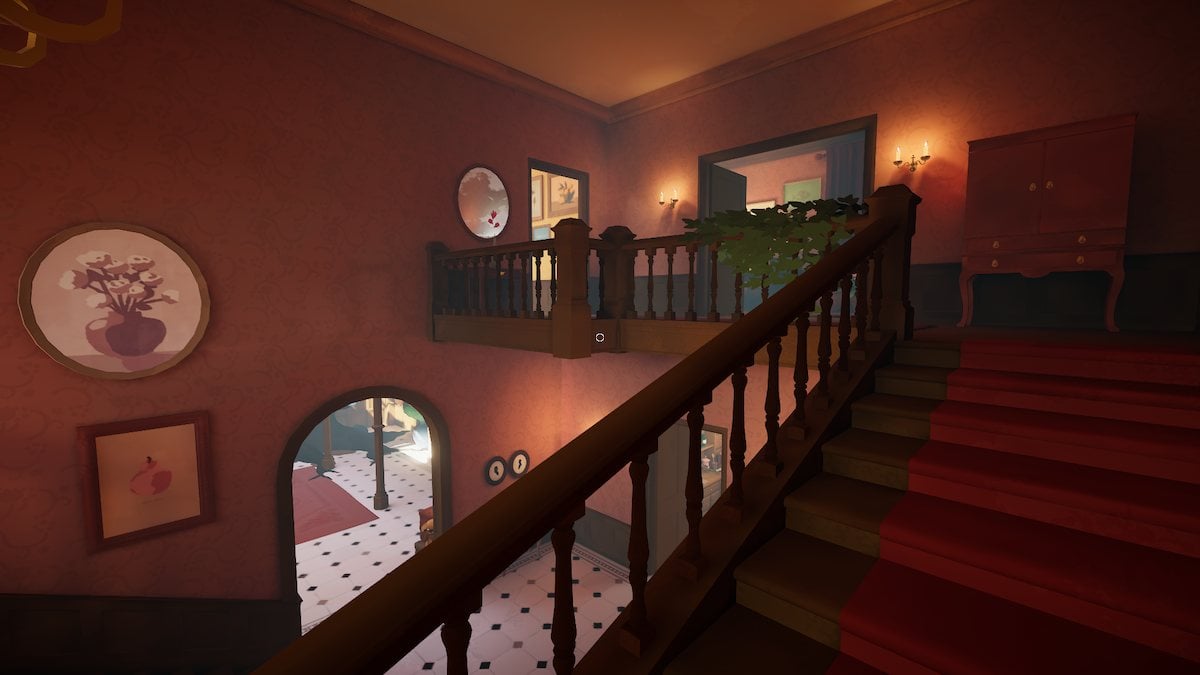 The staircase from the main hall in Botany Manor.