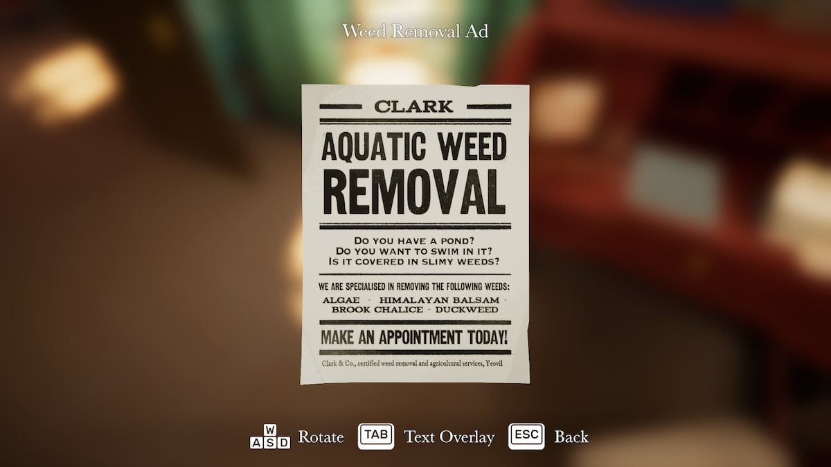 Weed removal leaflet in Botany Manor.
