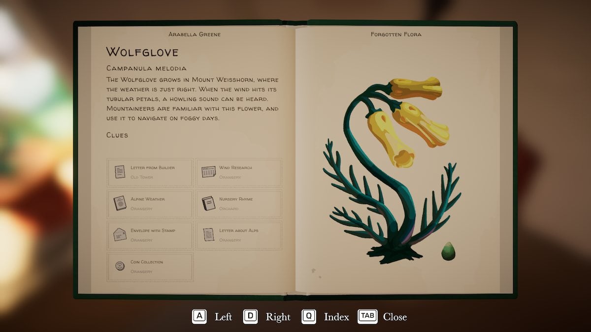 The wolfglove page in Botany Manor. 