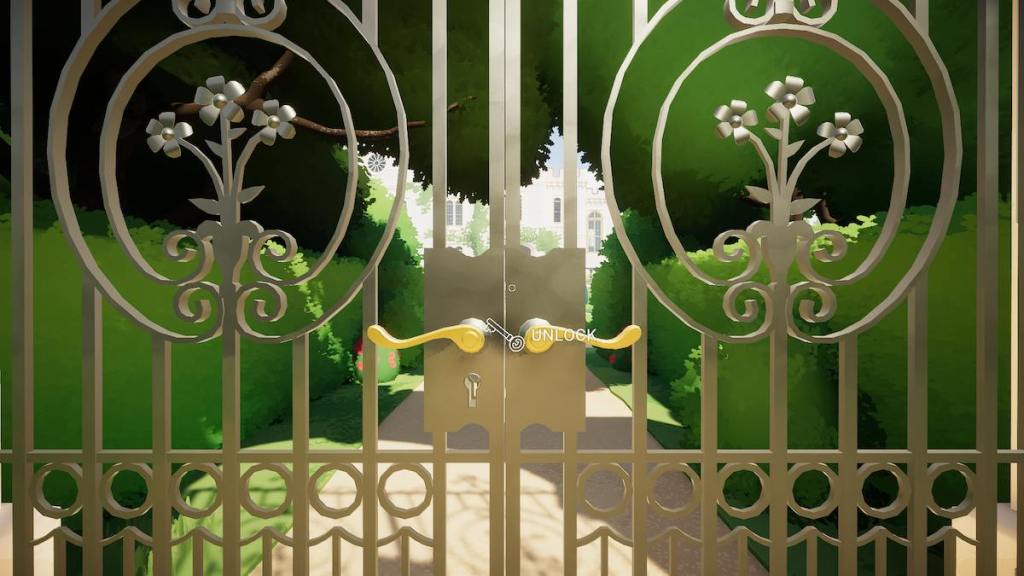 Unlocking the entrance in Botany Manor. 