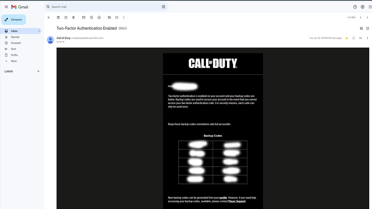 Call of Duty authenticator backup codes