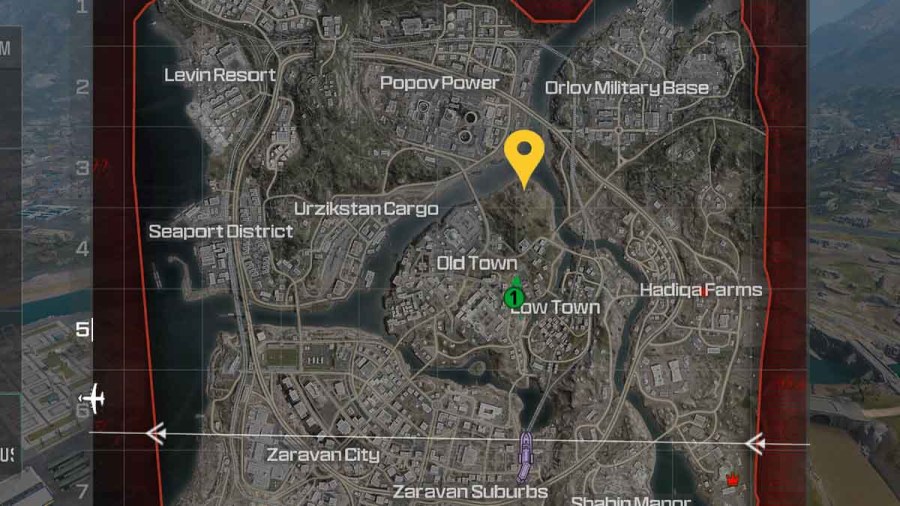 Call of Duty Warzone map with bunker 7 location