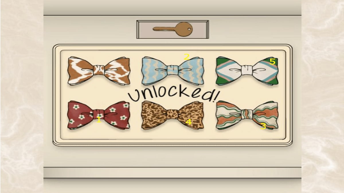 Bow tie display pattern order in Closet Bacon HIS Escape Room